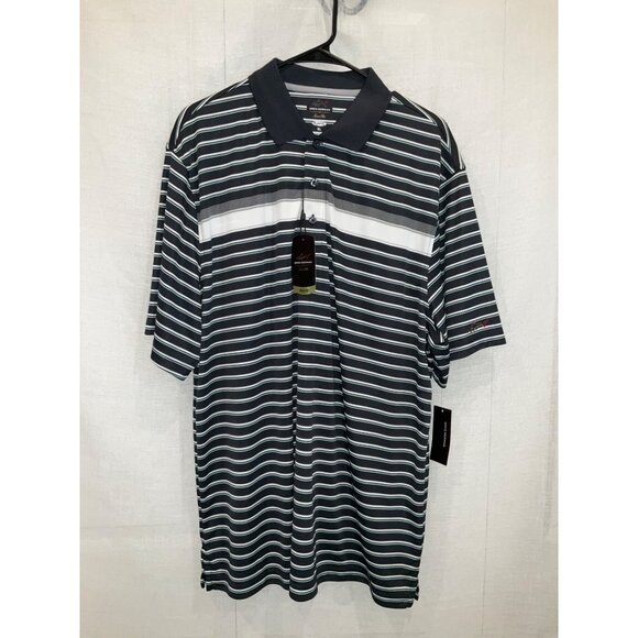 Greg Norman Mens Polo Shirt XL Grey Striped Play Dry Performance Golf Apparel - Picture 2 of 4